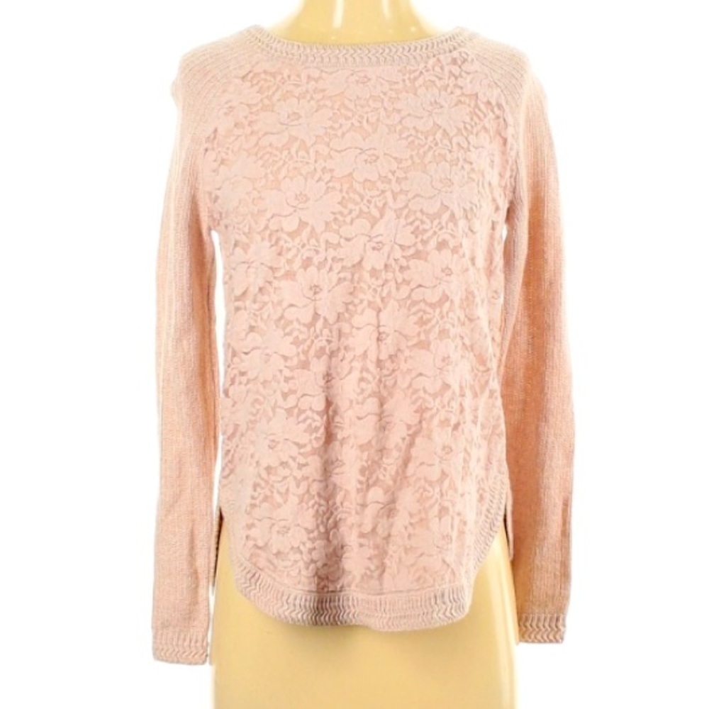Anthropologie Knitted & knotted Pullover lace long sleeve sweater pink small